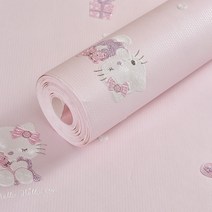 만화 3d 헬로 키티 베이지 블루 핑크 옐로우 어린이 침실 거실 홈 장식 월페이퍼 롤|벽지|, Pink