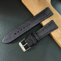Black Stingray 가죽 워치 밴드18mm 20 22mm Genuine Skin 워치 스트랩 핸드메이드