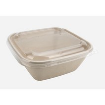 [소분판매] 서비스팩용기 펄프 정사각볼(6.5*6.5) 16oz/24oz/32oz 뚜껑포함 50세트 [도시락 샐러드 덮밥 면 등 포장용기 배달용기], 32oz 펄프 정사각볼(6.5*6.5)