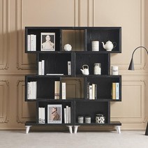 특이한 유니크 4단 서재 책장 (좌/우 4색) 안방 심플 LP 슬림 진열장 벽면, 우측형_블랙