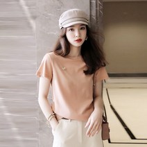 체형커버티셔츠 새는 것을 줍다 일선 전문점 상점 철회함 마름질 여성의류 청상 캔디 색 라운드넥 트렌드 4767853085