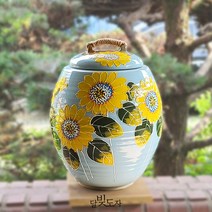 달빚도자 [여주도자기_흙도예] 분청 블루해바라기 20kg 쌀독 쌀항아리+뚜껑포함(항아리형)