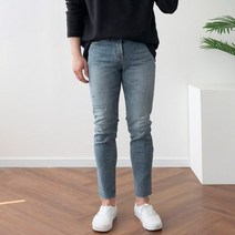 칼구제 덧댐 디스 밑단 컷팅 슬림 일자 데님 청바지