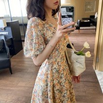 DAPANDA 꽃밤쥐 스커트 2021 여 여름 시폰 허리 유화 원피스 프렌치 쇼트 스커트