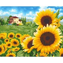 HAPPY 해바라기 돈이들어오는 그림 평화로운 초원의집 전체수 보석십자수 DIY키트 B1232, 65x50cm