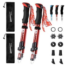 YOVITAL 트레킹 폴 접이식 하이킹 폴 - 알루미늄 7075 조절 가능한 하이킹 워킹 스틱 퀵 락 포함 133cm(53인치)까지 확 가능 하이킹 캠핑 산 걷기용 초경량 폴, Red