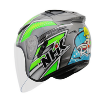 NHK R1 오토바이 오픈페이스 헬멧 그래픽 솔리드 바이크 하이바, 레미#1그레이 그린 글로시, XL
