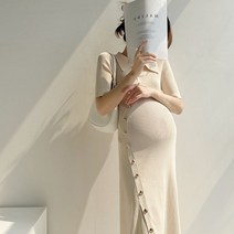 맘스꿀 임산부 반팔 고급 롱 원피스