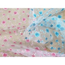 패브릭제이 인견 혼방 잔꽃 플라워 번아웃 노방 오간자 원단 2종 FJ-143, 프리마블루