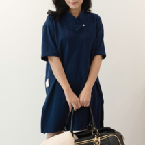 [100% 인증원단 국내제작] 나인아워즈 친환경 인증 원단 여성 원마일 샤워 가운, 카라형 네이비, 1개, 네이비