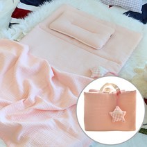 화모베이비 낮잠이불세트 거즈토퍼+거즈이불+거즈납짝베개, 피치핑크