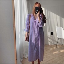봄 가을 여성 골지 오버사이즈 단가라 셔츠원피스 나른한 루즈핏 여자 롱원피스 세로 줄무늬 반팔원피스
