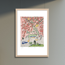 [그림닷컴] 제주생활의 중도 (150 Editions) mint house 이왈종 판화 그림액자, (원목)우드베이지