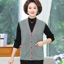 중년 및 노인 가을 의류 여성 어머니 양복 조끼 아내 얇은 스웨터 시어머니 니트 할머니 겨울 조끼