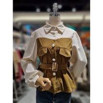 [4CUS]포커스 골덴 배색 진주 벨트 블라우스 FW2K7BL0393