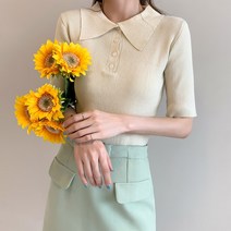 밍키비 Minky Bee 100087B 카라 버튼 여름 골지 반팔니트