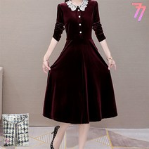 77우먼스 여성 럭셔리 벨벳 원피스 루즈핏 편안한 빅사이즈 무지 롱 데이트룩 데일리룩 사계절용 원피스 이월 이월상품 럭셔리벨벳원피스 [리현커머스]