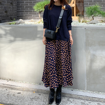 여성 캐주얼 루즈핏 레이어드 레오파드 롱 원피스