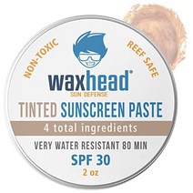 Waxhead 틴트 서핑 선스크린 야외 운동선수용 산화물 자외선차단제 암초 얼굴용 하와이 재 한 틴 (56.7g 틴트), 2 Ounce (Pack of 1), Tinted