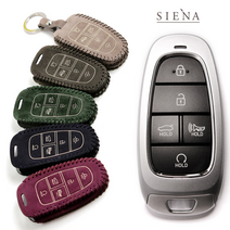 세미Luxury 현대F 더뉴그랜저 키케이스 5버튼 누벅 가죽 스마트키 케이스 차키 홀더 키 커버 각인 자동차 첫차 선물, 챠콜브라운 Charcoal Brown