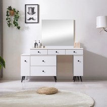 퍼니아트 엘리나 1200 확장형 수납 화장대 세트 거울포함, 올화이트, 화장대(우)