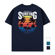 더팀 하와이 남여공용 빅사이즈 S~4XL 20수 반팔 프린트 티셔츠 (3컬러)