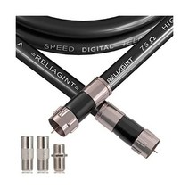 RELIAGINT 50FT RG6 동축 케이블(F 커넥터 포함) F81 암컷 익스텐더 어댑터 HD TV용 저손실 고속 케이블 코드 익스텐더 접시 위성 안테나 TV 케이블, 50 FT_Black