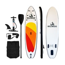 KIROO 패들보드 공기주입식 SUP 서핑보드 스탠드업 풀세트, 옐로우&오렌지