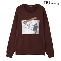남성 3단쭈리 전사프린트 맨투맨 브라운