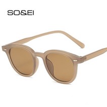 선글라스 SO EI 패션 작은 라운드 여성 선글라스 레트로 리벳 장식 안경 클리어 오션 렌즈 음영 UV400 남성 선글라스