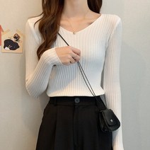 감성갤러리 심플 베이직 브이넥 골지 긴팔티 슬림핏 긴팔 여리핏 청순 S-C018