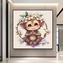 십이지신 보석십자수 DIY만들기세트 2023년 토끼띠 계묘해 캐릭터 큐티 마스코트 풍수 복을 가져다주는 일러스트 기념 선물용 장식 소품 액자없음 비즈 큐빅 구슬 수제공예 선물용, 원숭이띠A, 50*50CM