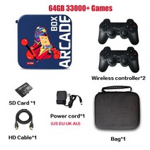 아케이드 박스 휴대용 비디오 게임 콘솔 PSP/PS1/나오미 클래식 레트로 33000 슈퍼 4K HD TV 프로젝터 모니터, [02] wireless controller, [01] US plug
