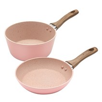 IH 인덕션 16cm 냄비 + 후라이팬 2종세트, 모조 원목색