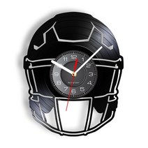 미식축구헬멧 성인 마스크 보호장비 헬멧 실제 비닐 레코드로 만든 럭비 벽시계 미국 축구 장비 LED 백라이트 스포츠 선수를 위한 현대 선물, [01] Without LED