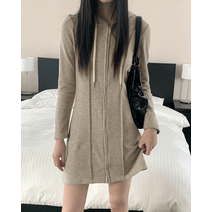 벨리타 도톰 절개 라인 후드 지퍼 미니 원피스