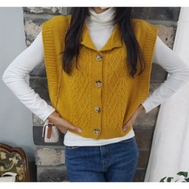 상상그이상 여성용 로렌 박시 조끼 캡소매 꽈배기 유니크한 디자인 부드러운 원단 오픈형 니트 베스트 단정한 라운드넥 레이어드 카라넥 루즈핏 간절기 데일리룩