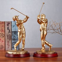 골프 피규어 홀인원 상품 기념패 트로피 스포츠 인물 홈 장식 거실 책상 장식품, 스윙(남자 브론즈) + 스윙(여자 브론즈)