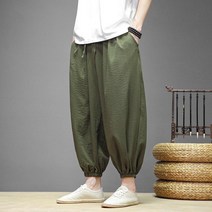 쿨링 배기 팬츠 에어매쉬 9부 바지남자 와이드 루즈핏 빅사이즈 조거 트렌드 차이나 남성의류 린넨 빅진 캐주얼바지