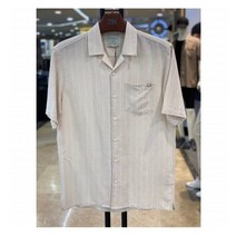 W몰 TBJ 남성 5부 코튼 린넨 루즈핏 쿠반카라 스트라이프 셔츠 T202SH310P
