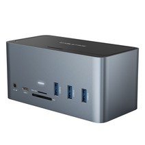 케이블타임 쿼더러플 16in2 C타입 수직 멀티허브 도킹스테이션 CB12G/CABLETIME/4K 60Hz HDMI DP 미러링/기가비트 랜카드/오디오, 스페이스 그레이