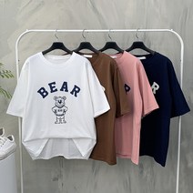 행복여[봄신상무배]1+1 로보 베어 레터링 반팔 티셔츠