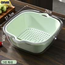 DFMEI 2단 물빠짐 바구니 야채세척대 주방 다용도세척 바구니 가정용 과일채소 거름망 바구니 과일접시, 민트【식품급 PP+PET】특대 사이즈