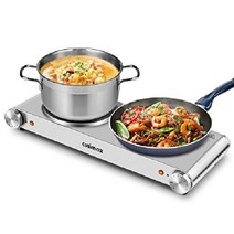 Cusimax 핫 플레이트 전기 버너 휴대용 익덕션 1500W, 스테인레스 스틸, 5 실버 더블 버너