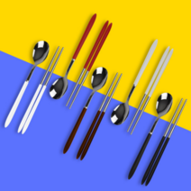 [국산] 고급 스테인레스 컬러 수저세트 4인 커트러리 신혼부부 가족, 2 SET_ 블랙, 1SET_블랙+1SET_레드