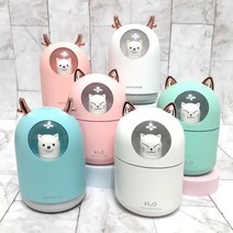 1+1 건조한 사무실 청소간편 가습기 자동차용 충전식 탁상용 개인용 미니 가습기 실내 가성비 조명 가습기, 댕댕이화이트, 댕댕이블루