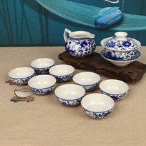 청화백자 실용적인 당초문 개완 개합 다기세트, 단일속성