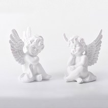 미니 석고상 아기천사 2P 장식 장식소품 인테리어소품 데코소품, 화이트
