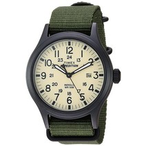 Timex 익스페디션 스카우트 남성용 손목시계 40mm 블랙 가죽 스트랩 (TW4B01900)