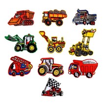 10Pcs DIY Engineering Vehicle Excavator Embroidery Fabric Clothes Patches Hot Melt Back Adhesive for Kids Shirts Pants Bag Repair Supply